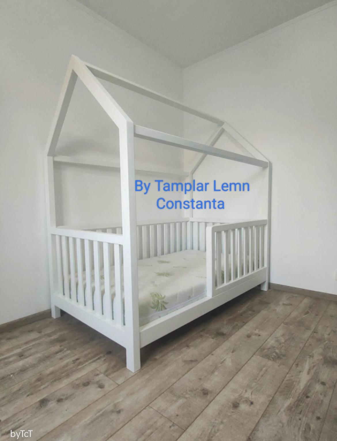 Pătuț căsuță alb minimal
